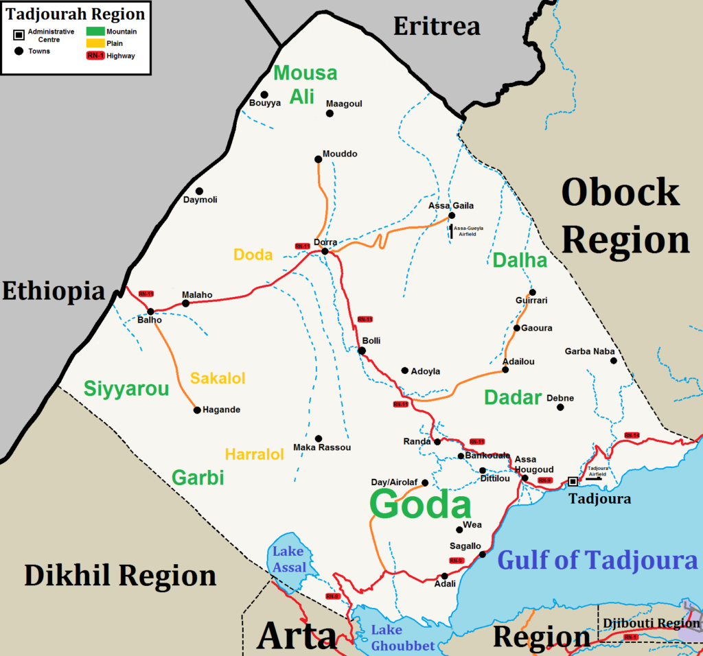 Carte de la région de Tadjourah.
