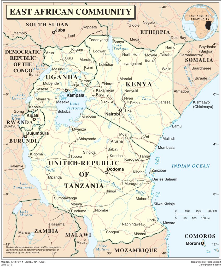 Carte de la Communauté d'Afrique de l'Est en 2012.