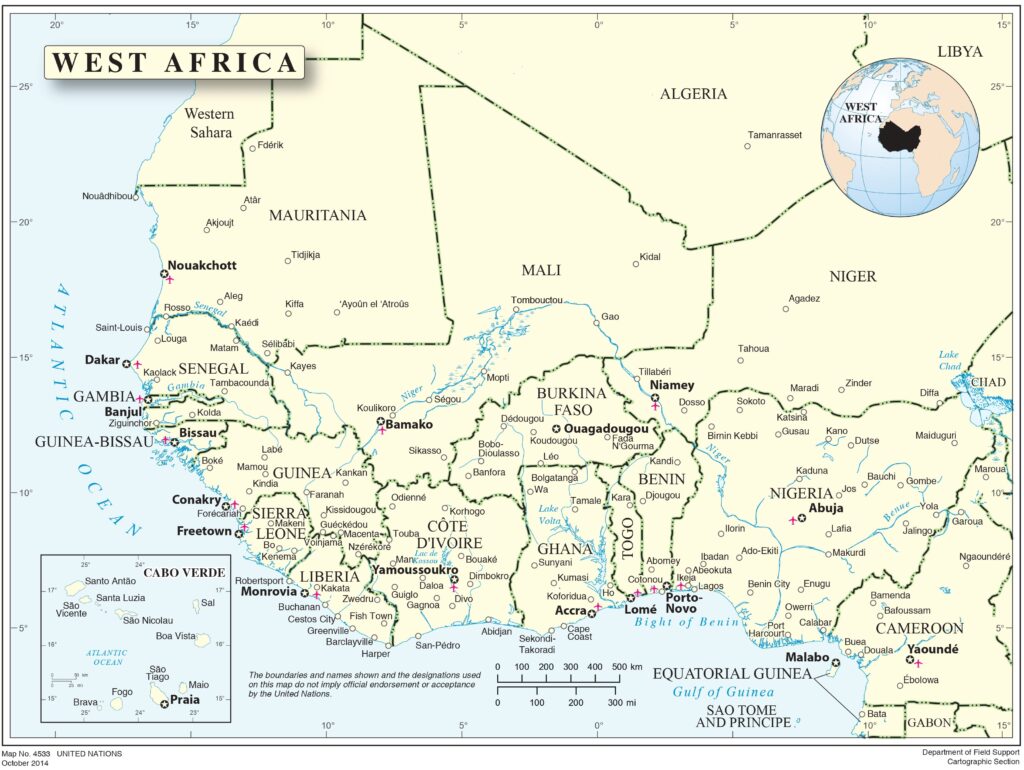 Carte de l'Afrique de l'Ouest.