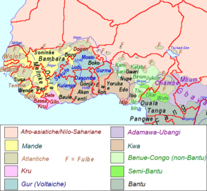 Carte linguistique de l'Afrique de l'Ouest.