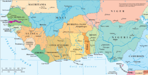 Carte politique de l'Afrique de l'Ouest.