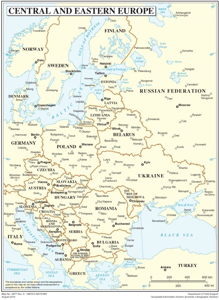 Carte de l'Europe centrale et orientale.