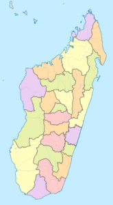 Carte vierge des régions de Madagascar.