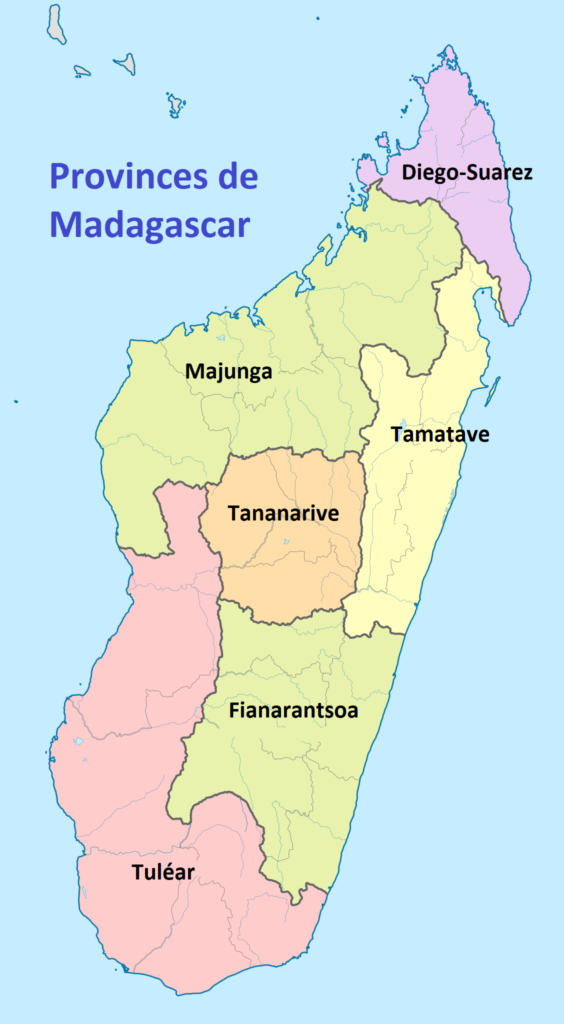 Carte des anciennes provinces de Madagascar.