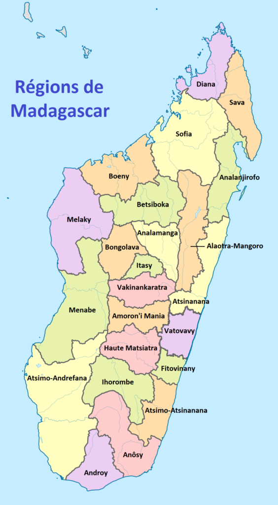 Carte des régions de Madagascar.