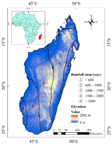 Carte pluviométrique de Madagascar.