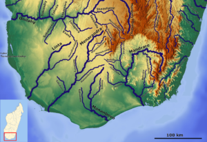Carte des cours d'eau du sud de Madagascar.
