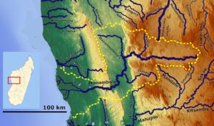 Carte du bassin du fleuve Manambolo dans l'ouest de Madagascar.