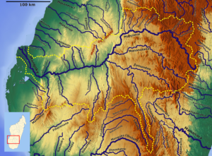 Carte du bassin du fleuve Mangoky au sud-ouest de Madagascar.