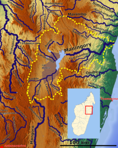 Carte du bassin du fleuve Maningory dans l'est de Madagascar.