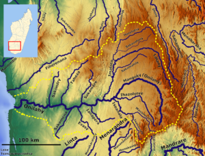 Carte du bassin du fleuve Onilahy au sud-ouest de Madagascar.