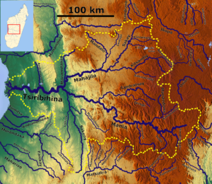 Carte du bassin du fleuve Tsiribihina dans l'ouest de Madagascar.
