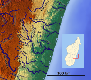 Carte du système fluvial Mananjary dans l'est de Madagascar.