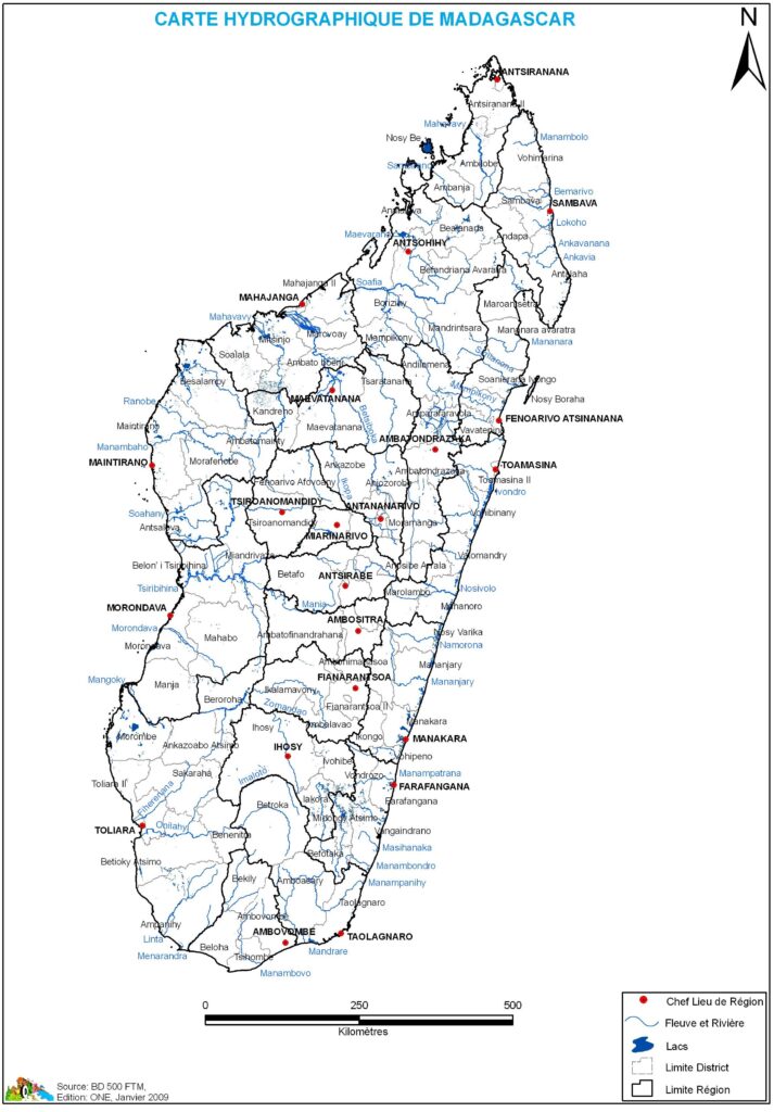 Carte hydrographique de Madagascar.