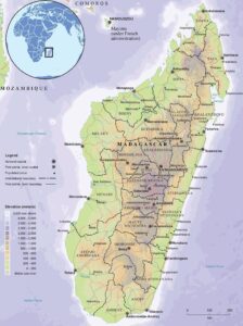 Carte du relief de Madagascar.