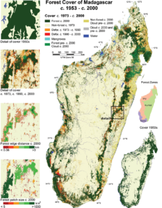 Couverture forestière de Madagascar des années 1950 à c. 2000.