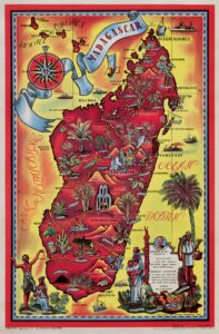 Affiche promotionnelle de voyage de Madagascar de 1952.