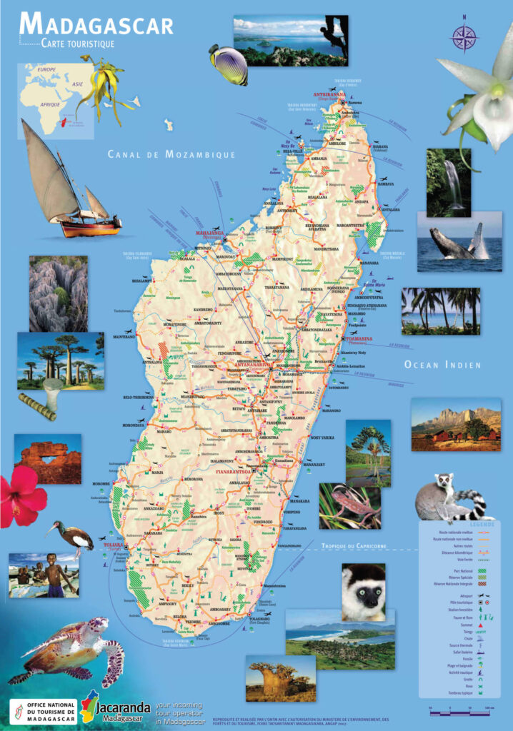Carte touristique de Madagascar.