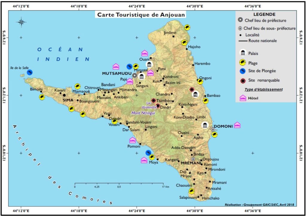 Carte touristique d'Anjouan.