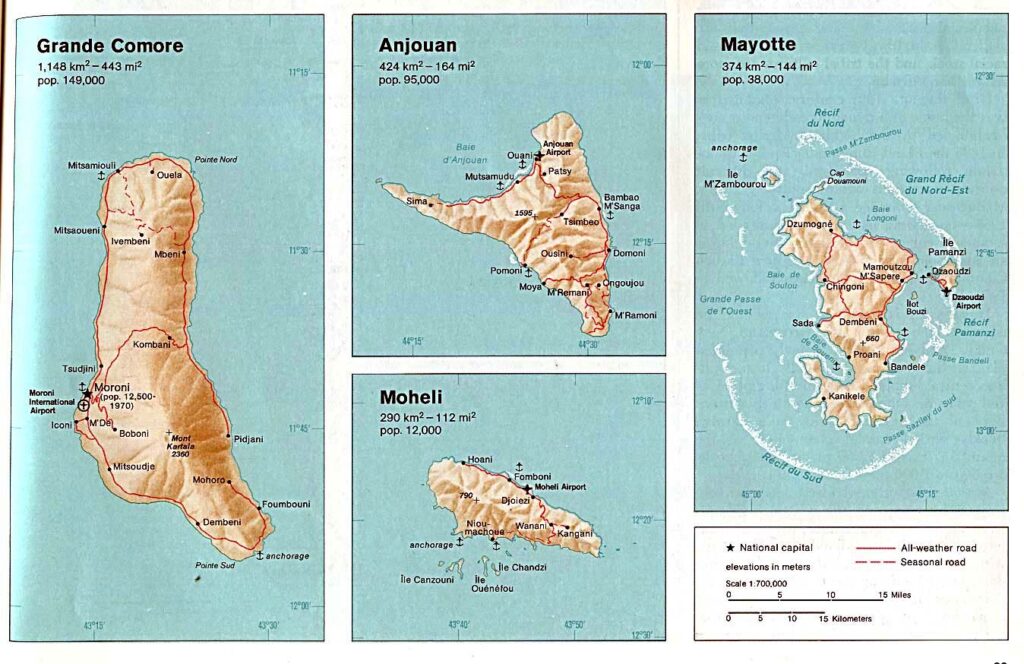 Carte des îles des Comores.