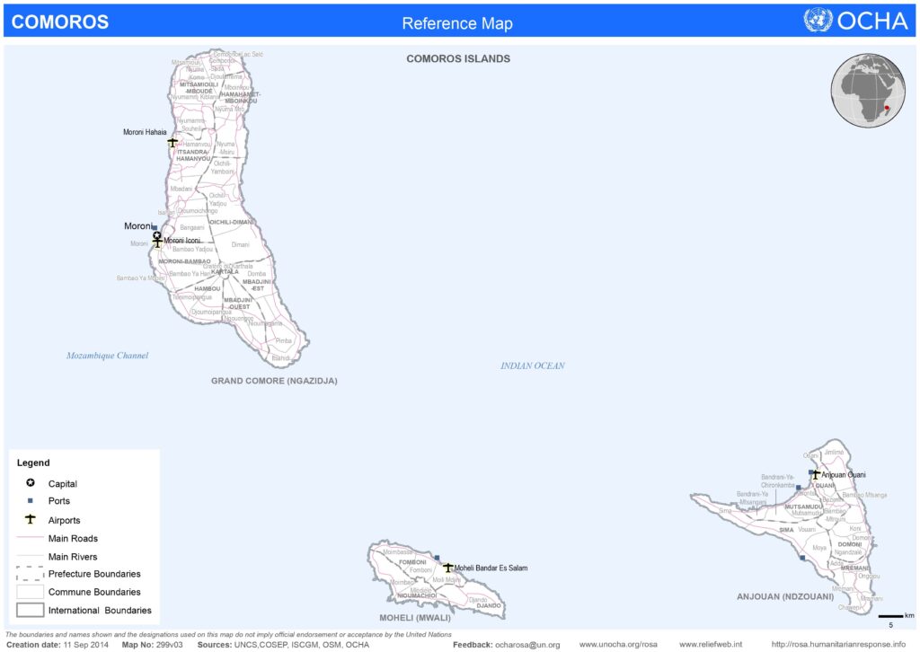 Carte des subdivisions des Comores.