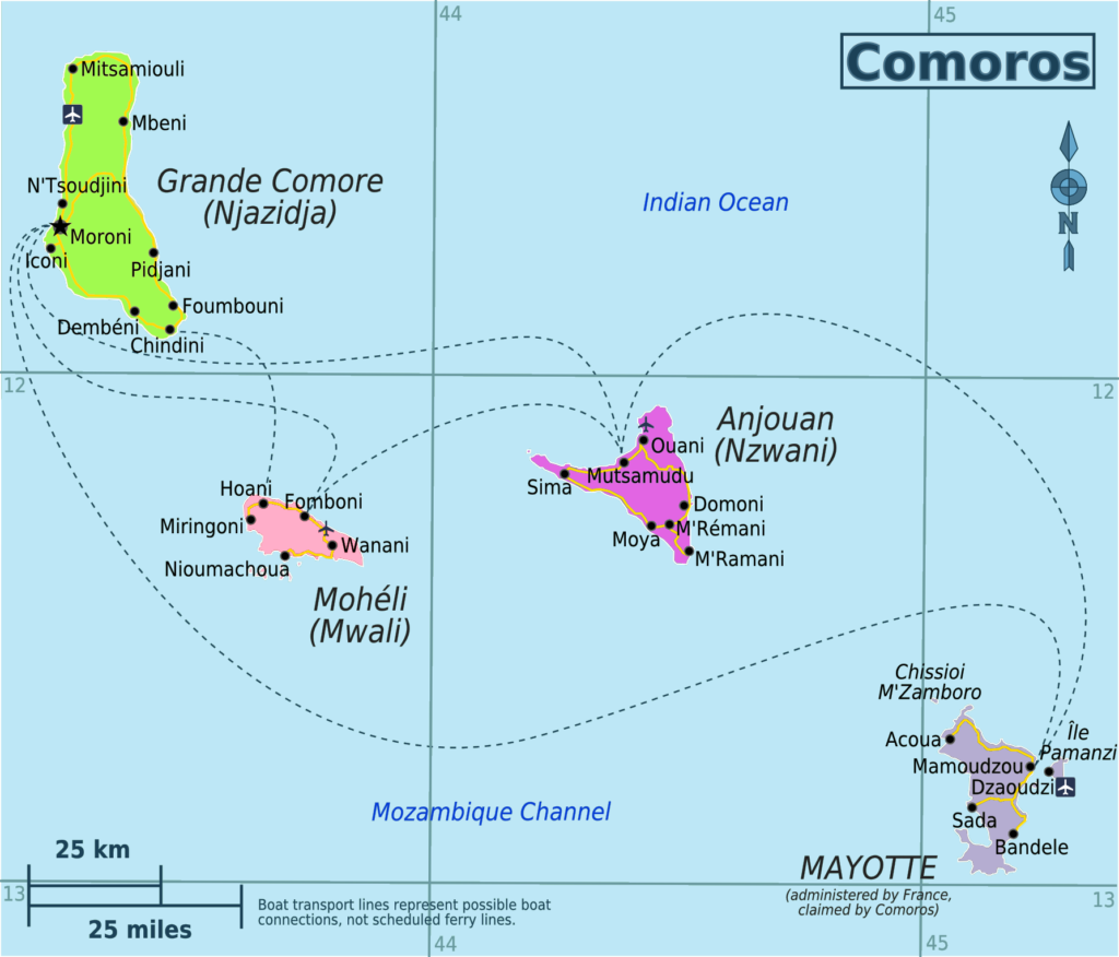 Carte politique des Comores.