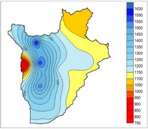 Carte des précipitations au Burundi.