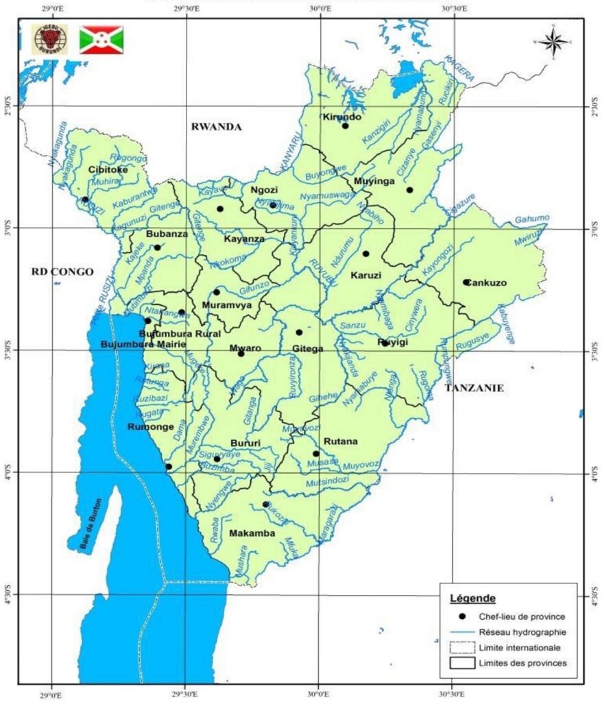 Carte hydrographique du Burundi.