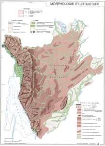 Carte de la morphologie et de la structure géologique du Burundi.
