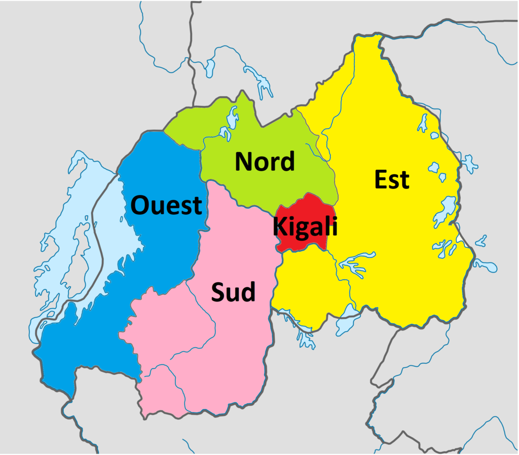 Carte des provinces du Rwanda.
