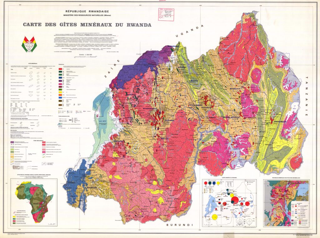 Carte des gîtes minéraux du Rwanda.
