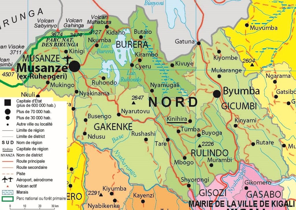 Carte de la province du Nord, Rwanda.