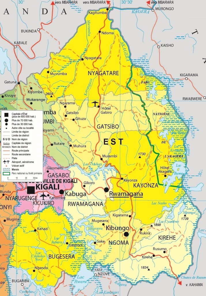 Carte de la province de l'Est, Rwanda.