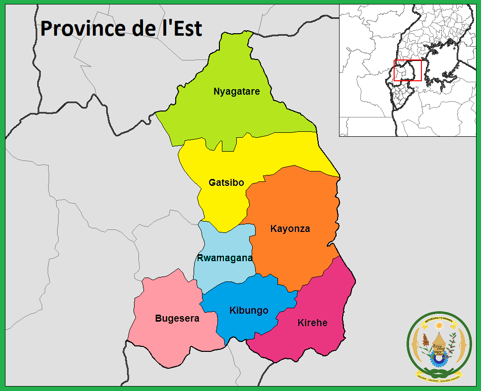 Carte des districts de la province de l'Est au Rwanda.
