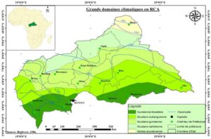 Carte des grands domaines climatiques en République centrafricaine.