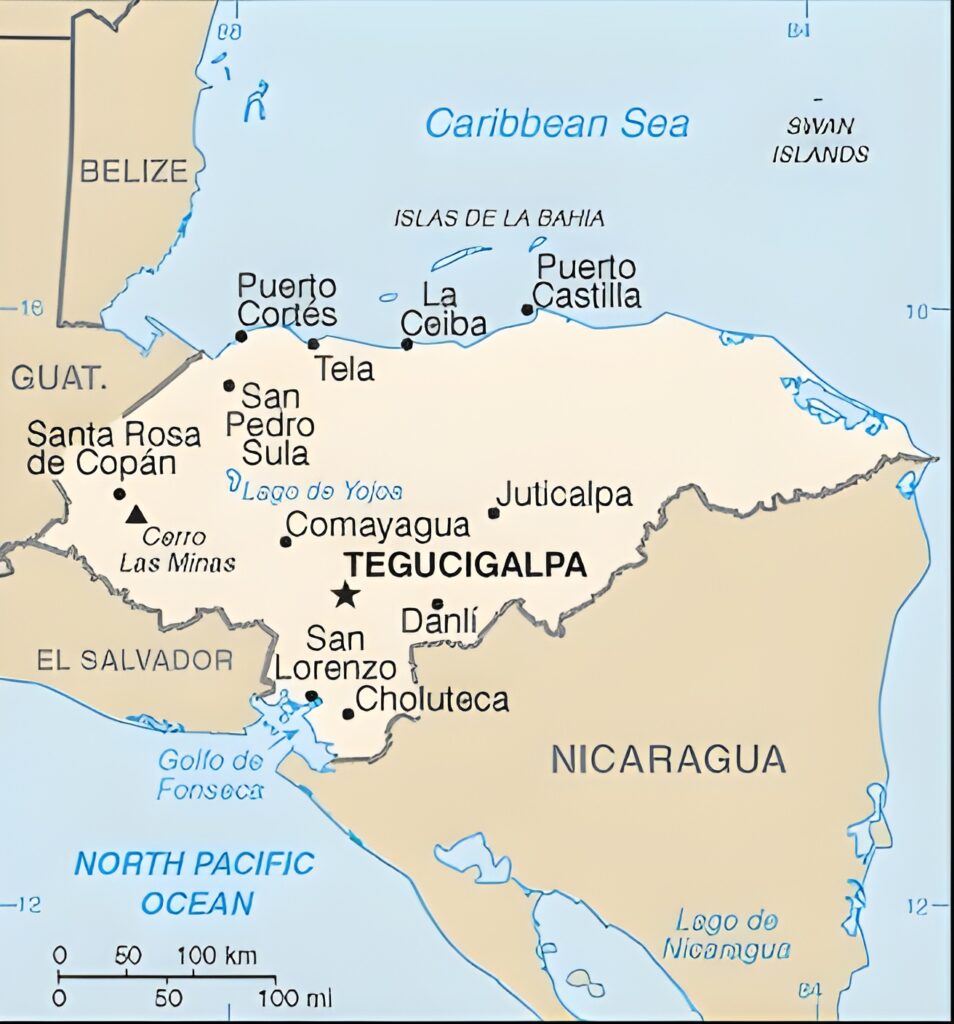 Carte des principales villes du Honduras
