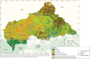Carte de la végétation de la République centrafricaine.