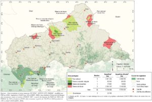 Carte des aires protégées en République centrafricaine.