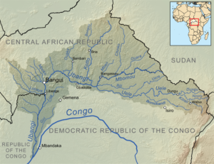 Carte du bassin versant de la rivière Oubangi.