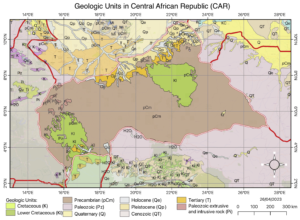 Carte des unités géologiques de la République centrafricaine.