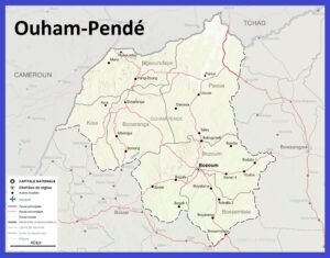 Carte de la préfecture de l'Ouham-Pendé d'avant le démembrement de 2022.