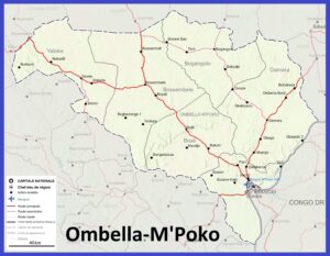 Carte de la préfecture de l'Ombella-M'Poko d'avant le démembrement de 2020.