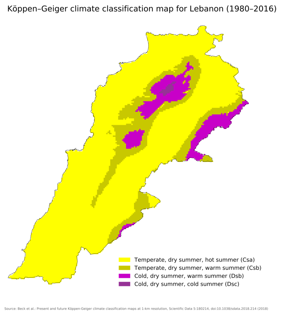Carte climatique du Liban.