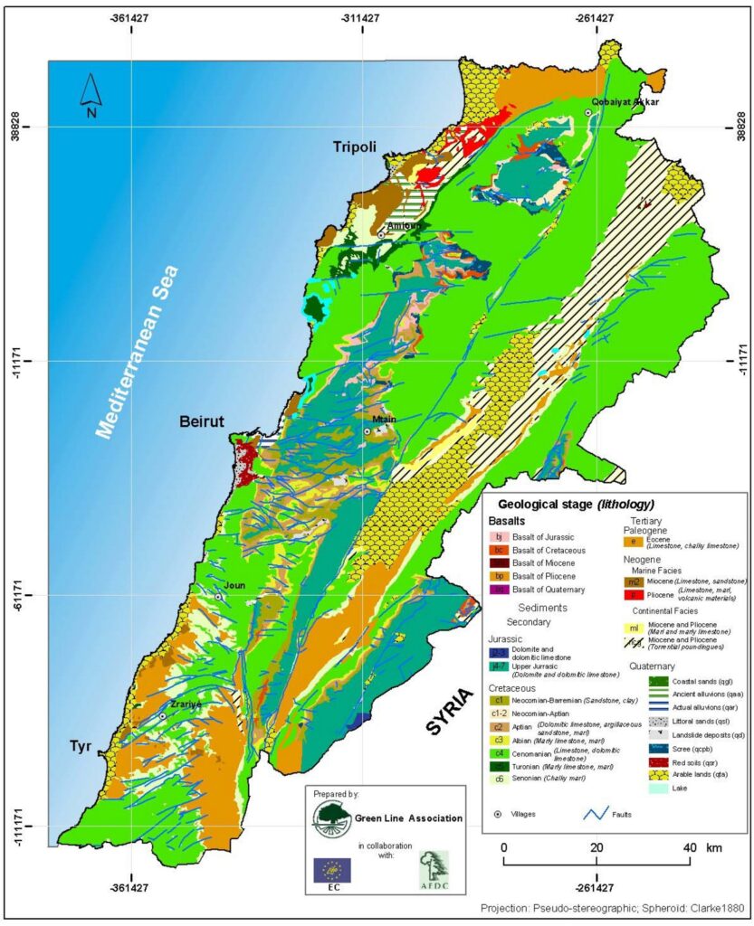 Carte géologique du Liban.