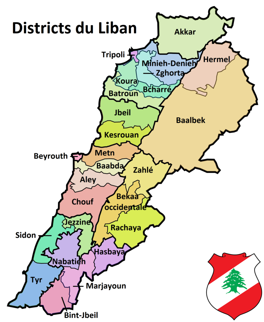 Carte des districts du Liban.