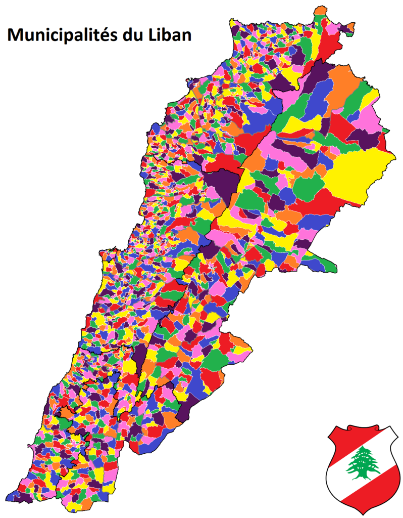 Carte des municipalités du Liban.