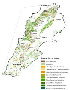 Carte du couvert forestier du Liban.