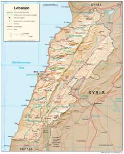 Carte en relief ombré du Liban.