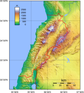 Carte topographique du Liban.