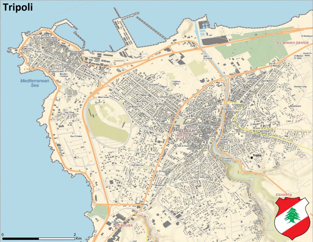Carte de Tripoli au Liban.